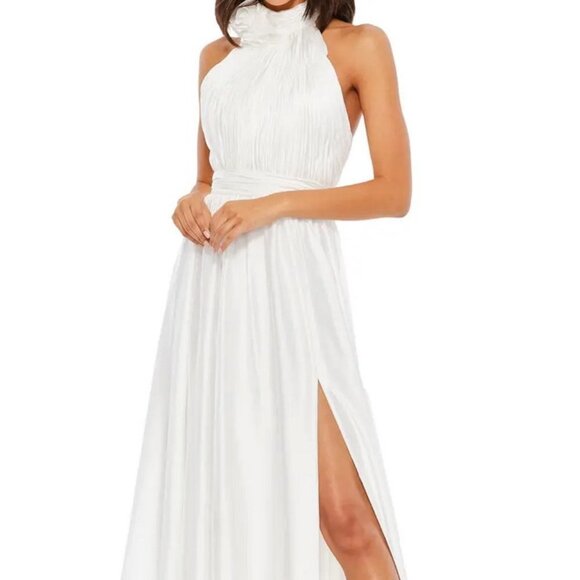 Mac Duggal White Rosette Halter Gown Prom